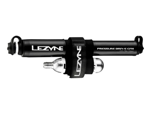 Pompka ręczna LEZYNE PRESSURE DRIVE CFH HP 120psi metalowy przewód CO2 + 1x nabój gazowy 16g czarna (NEW)-2127